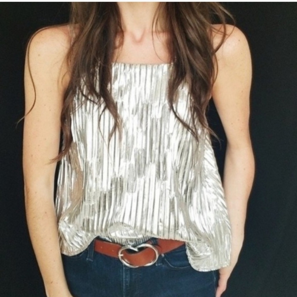 Anthropologie Maeve Women's Gold Metallic Glitter Halter Neck Tank Top